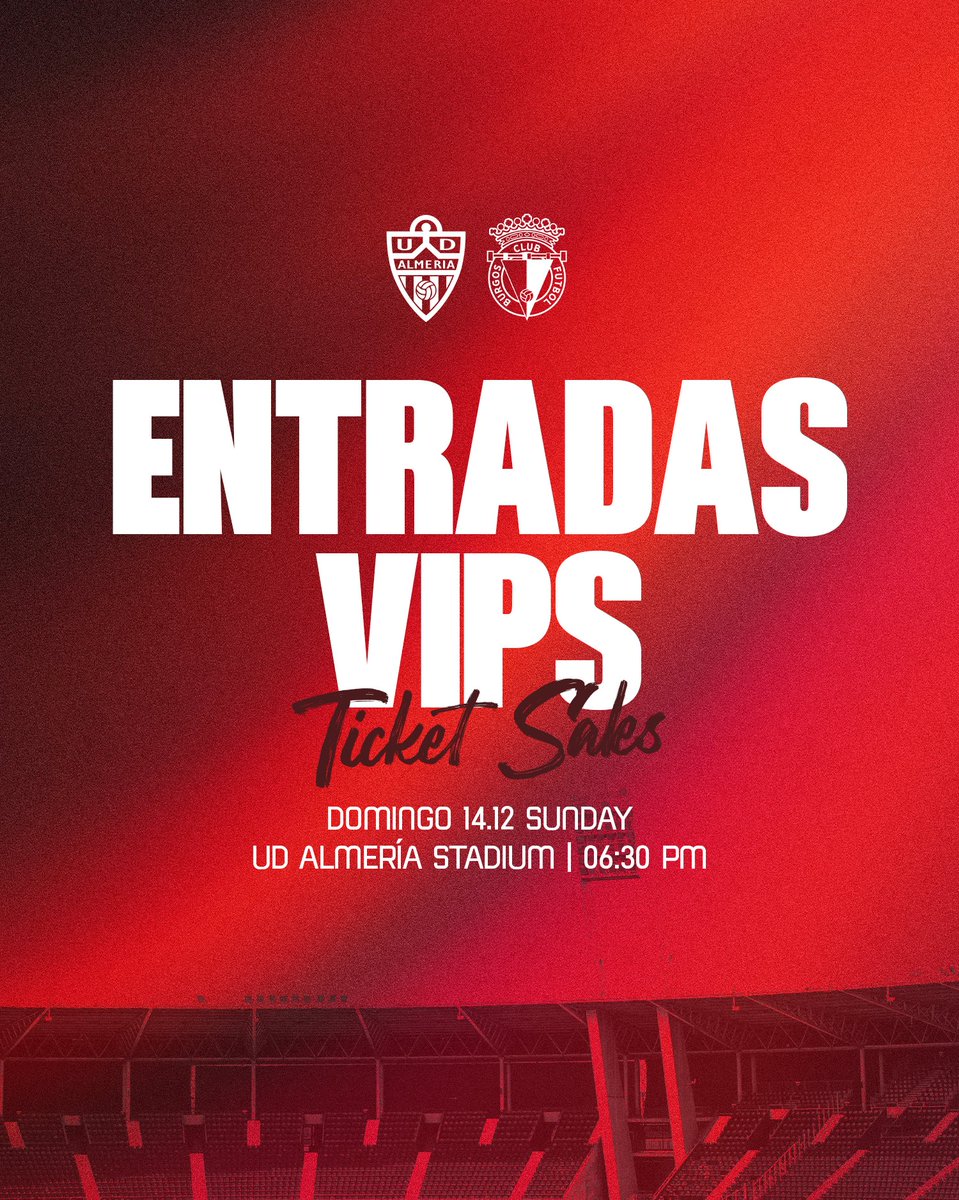 🎟 Vive el #AlmeríaBurgosCF desde la zona vip del UD Almería Stadium.

🔗 tickets.udalmeriasad.com/asientos?event…
