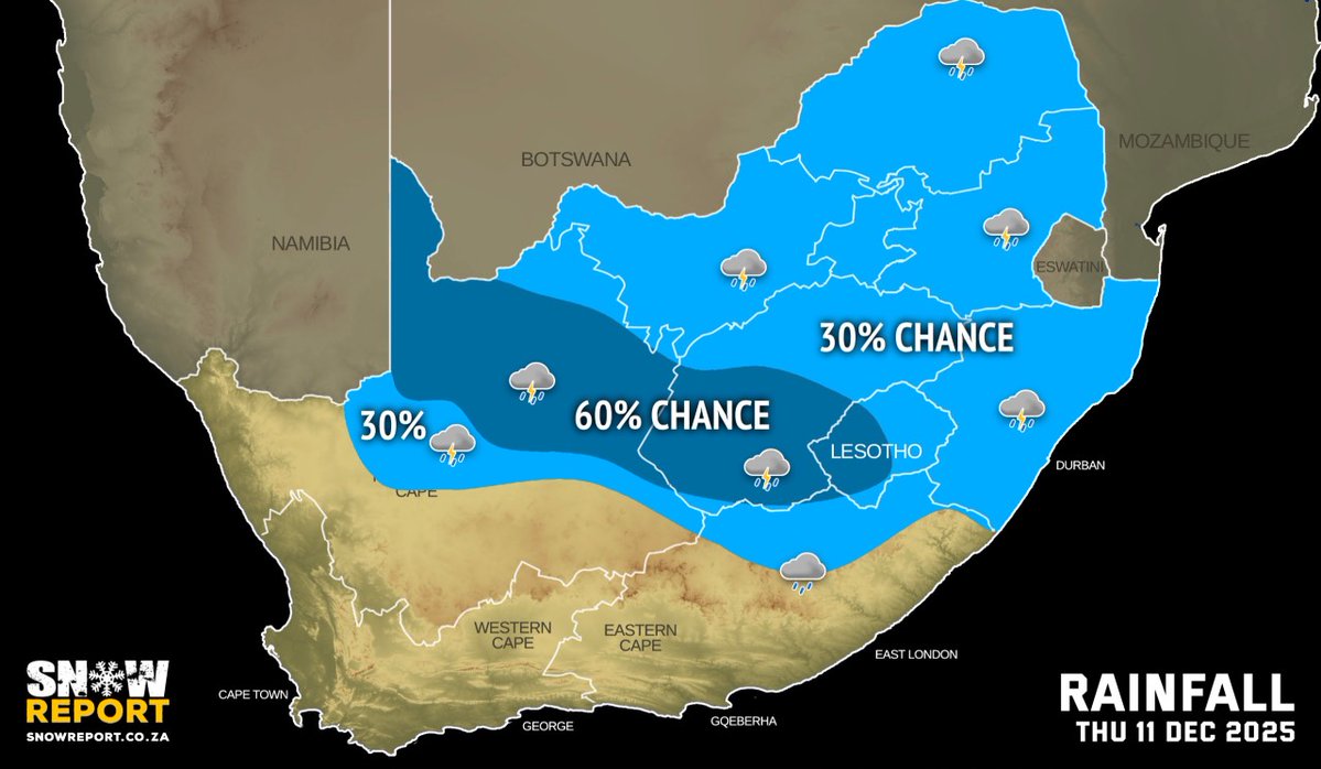 Level 2 warnings for severe thunderstorms and damaging waves and winds off the coast on Thursday. See snowreport.co.za for the full forecast #saws #saweather #forecast #weatherwarnings