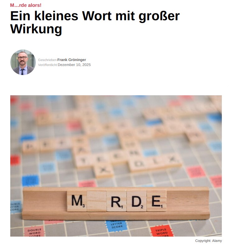 ✨ In der letzten Ausgabe von <a href="/DokumenteDoc/">dokdoc. Zeitschrift für den 🇩🇪-🇫🇷 Dialog</a> erzählt #Cocoriki (<a href="/frankmontwit/">Frank Groninger</a>): Das Schimpfwort "m...rde" ist mehr als nur ein Kraftausdruck. Es kann Glück bringen 🍀, Ärger ausdrücken 😅 – und selbst Generäle und Präsidenten (#Macron) nutzten es! dokdoc.eu/2025/12/10/ein…