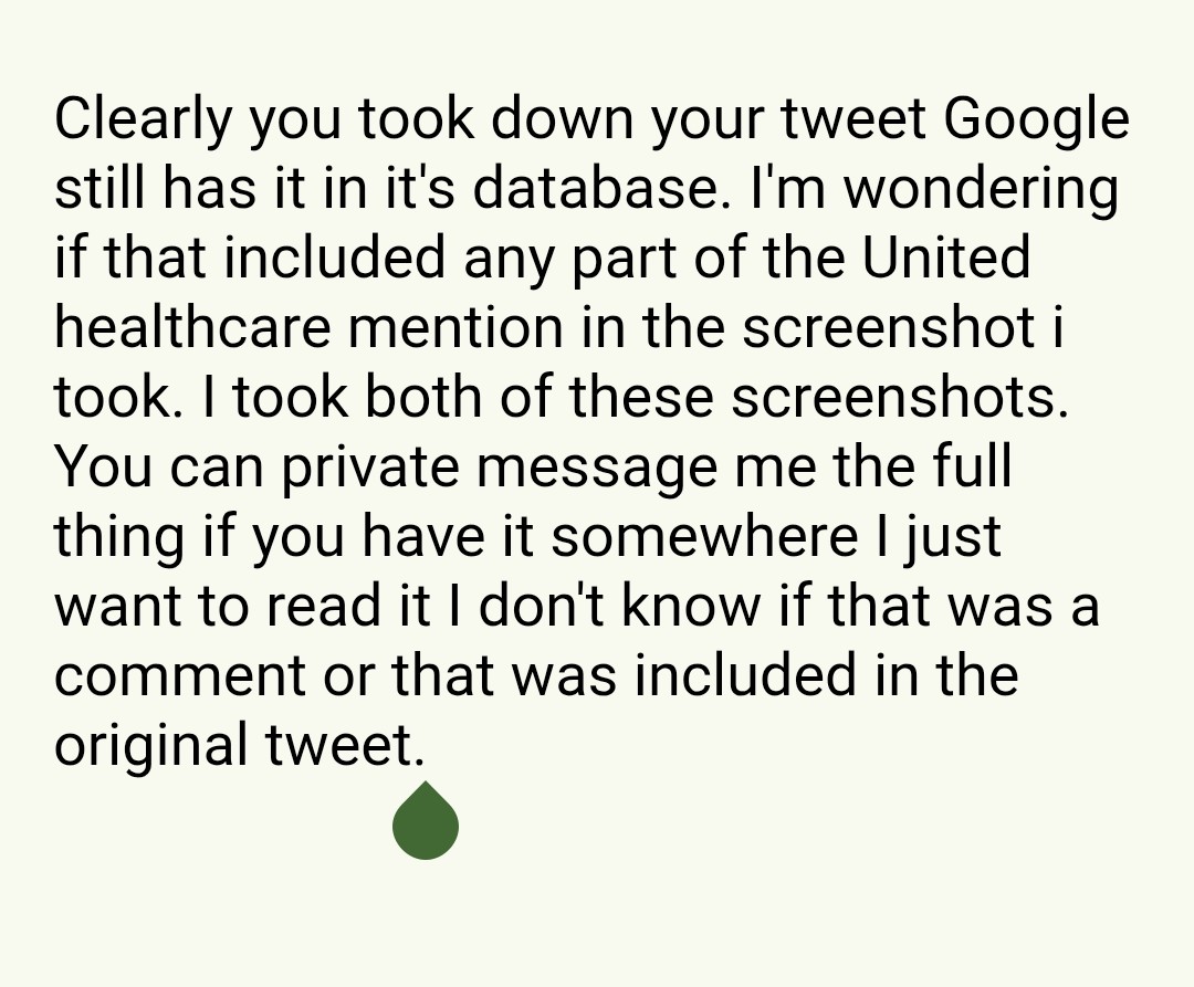 TribalHippy_'s tweet photo. @toothinclaw I can't fit my message in here so I screenshot it. The one that mentions United Healthcare was part of the Google AI citations it used to make it's statement for my search about zero denied claims. https://t.co/RZm2nWLJog