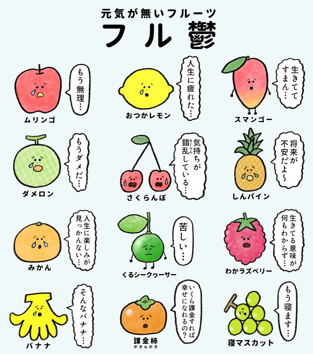#今年も残りわずかなので今年一番伸びた作品を貼る
元気が無いフルーツたち 