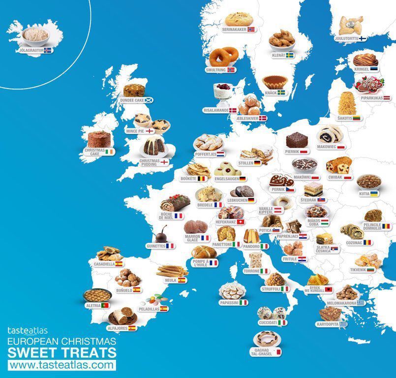 simongerman600's tweet photo. Traditional European Christmas Deserts by region. Being from Munich I am favoring the Frankonian Lebkuchen, the Italian Panettone and basically everything from Eastern Europe. Let’s just say that I’m no a picky eater... Source: https://t.co/WmIC71xTFf https://t.co/PCwNV6HWq1