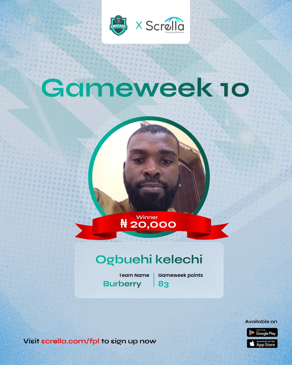 getscrella's tweet photo. Win ₦20,000 Every Week + ₦100,000 &amp; a brand new smartphone at Season’s End!

Join this season’s Scrella Fantasy Premier League (FPL) for your chance to win: ₦20,000 Every Week + ₦100,000 &amp; a brand new smartphone at Season’s End!

#FPLCommunity #scrella #FantasyPremierLeague https://t.co/K5teyzl2PU