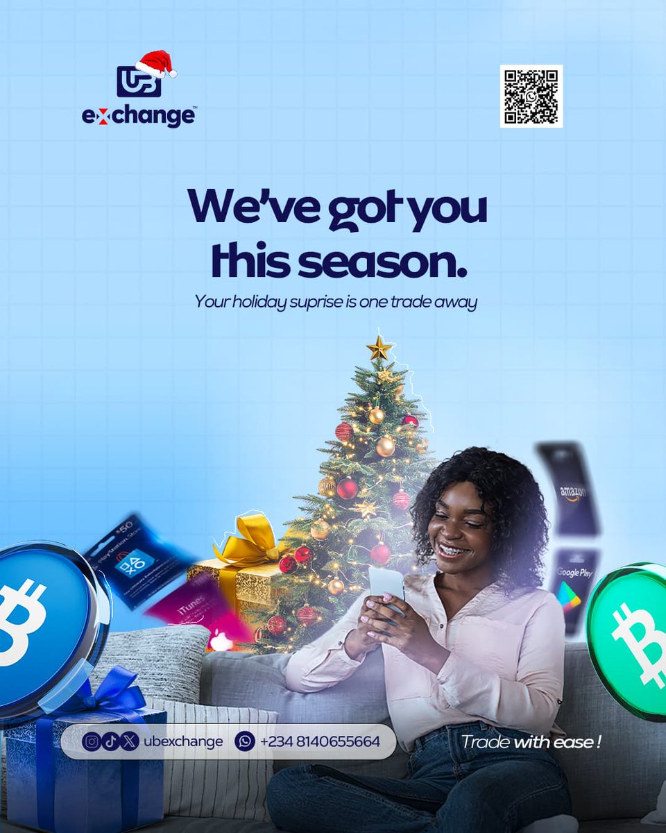 ubexchange's tweet photo. We’ve got you this season! Make every trade count and enjoy a wholesome, merrier holiday. 🎄💳💙

#ubcares #holidayseason #tradewithease #festivevibes✨ #seasonofjoy https://t.co/uxoiJ2k6xt