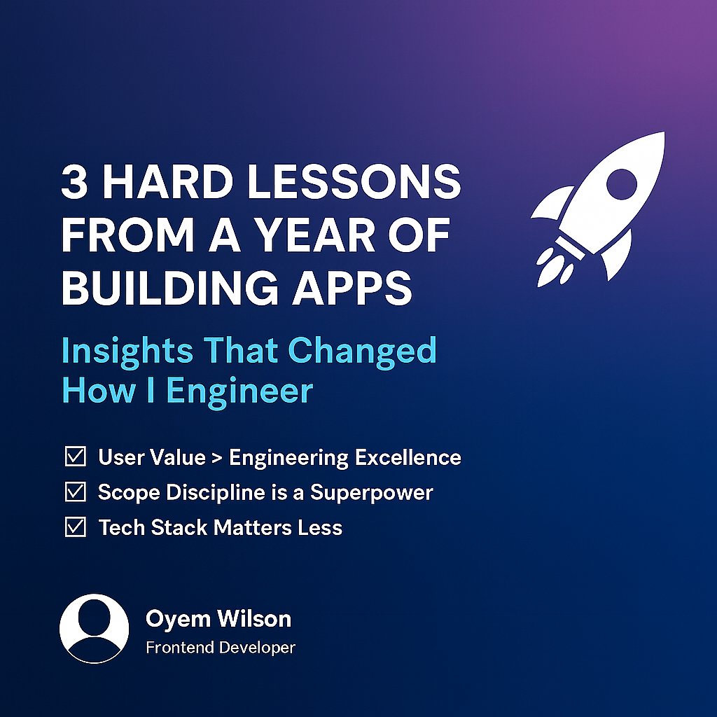 oyem_wilson's tweet photo. Three Hard Lessons I Learned From Building Real Apps This Year

This past year, I worked on dashboards, e-commerce flows, and internal tools. The process changed how I think about software.

Here are the lessons that stood out the most. https://t.co/vSGPxD2Sre