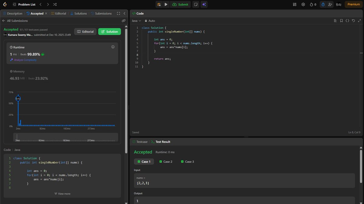Kum4rX__'s tweet image. 🚀 Day 2/30 – LeetCode 189

- Rotate Array to the right by k steps
- 3-step reverse trick 🔄
- Optimal O(n), Space O(1)
- Solved in Java

#DSAChallenge #LeetCode #Java #Coding30Days