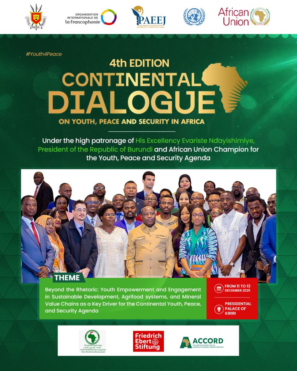 #PressRelease: African Union Convenes Fourth Edition of the Continental Dialogue on Youth, Peace and Security in Africa. #Youth4PeaceAfrica #Youth4Peace peaceau.org/en/article/pre…