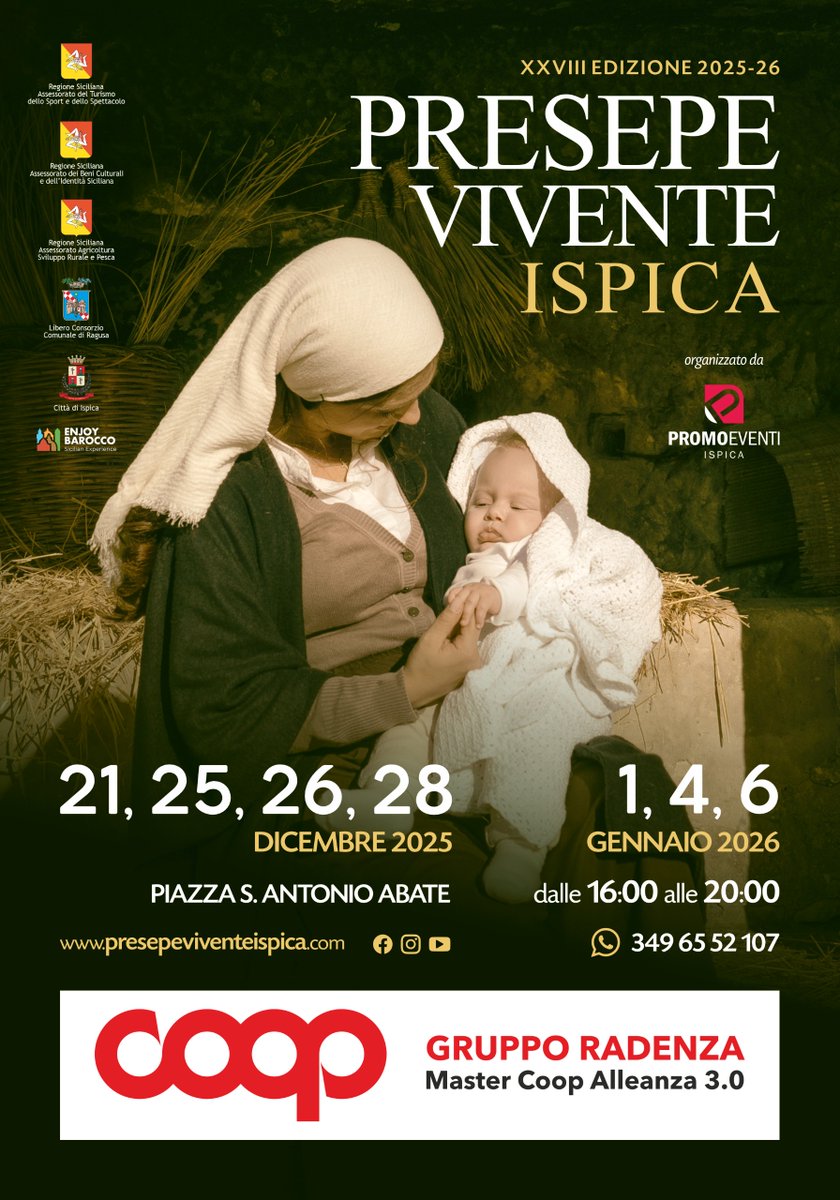 enjoybarocco's tweet photo. C’è un luogo dove il #Natale profuma di storia, dove la pietra racconta e la tradizione prende vita!
Ritorna il Presepe Vivente Ispica, nella sua 28ª edizione, un appuntamento che rende unico il periodo delle festività natalizie in #TerraBarocca.

Segnate in agenda le date! https://t.co/nMbTSh6IFV