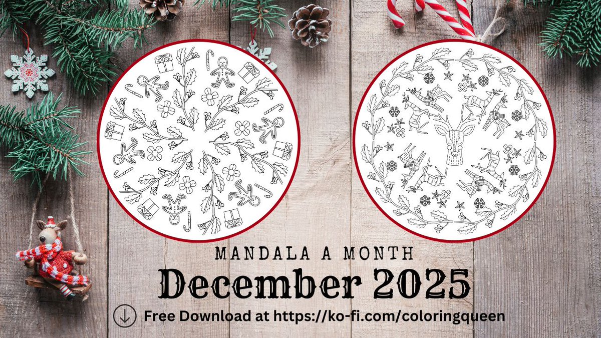 Grab two FREE Christmas themed mandalas from my shop now for Christmas coloring #mandalacoloringpage #christmascoloring ko-fi.com/s/985ae23184