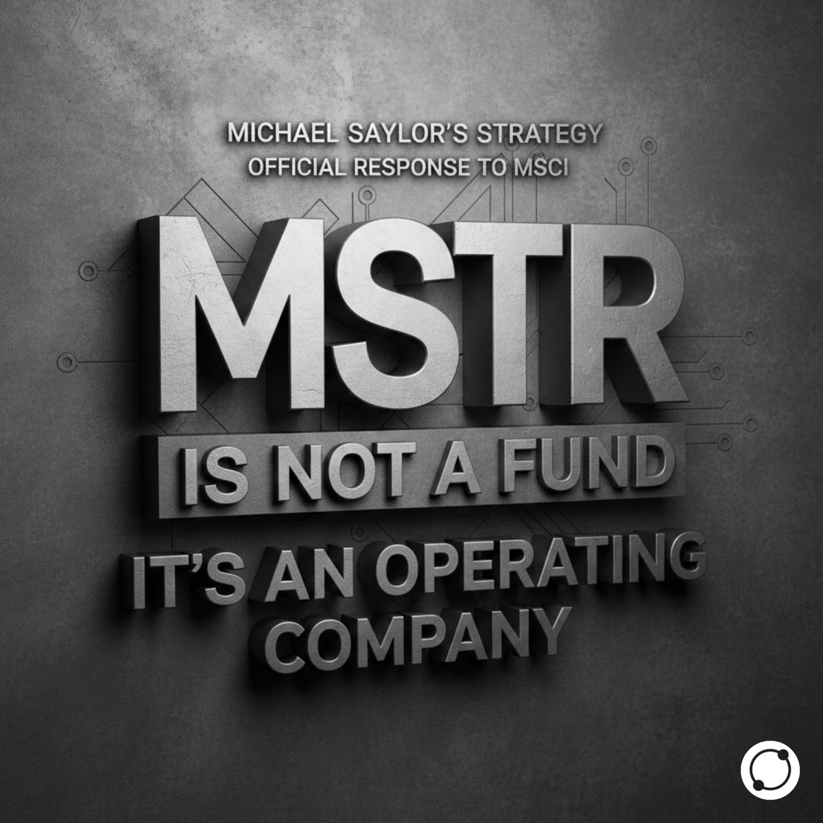 Michael Saylor’s strategy officially responds to MSCI after being removed from their indexes:

“MSTR is not a fund, it’s an operating company.”

#CryptoNews #Bitcoin #MSTR #CryptoAdoption #Blockchain