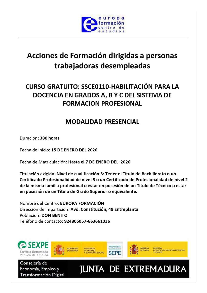 sexpeemplea's tweet photo. 👉 Os hacemos llegar nuevos carteles de cursos que comenzarán próximamente.
✅ Descarga la solicitud a través de nuestro buscador y mándala por correo electrónico:
https://t.co/vjUqJXZYiJ
#formación #SEXPEemplea #Extremadura https://t.co/TBXeUeHXQB
