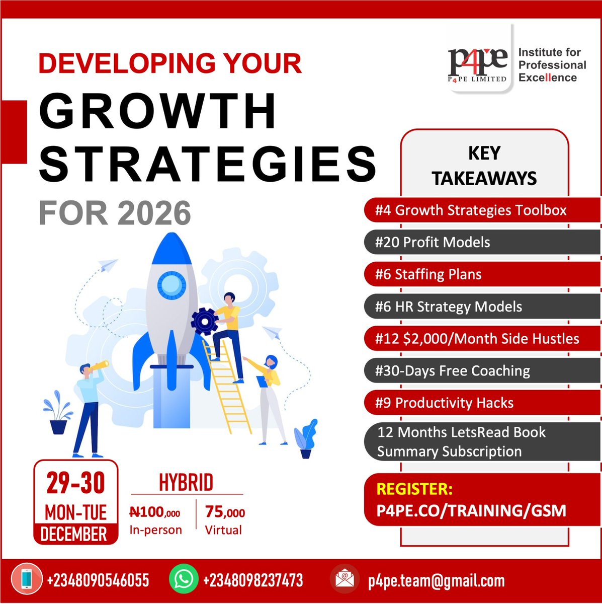P4PEtwt's tweet photo. 2026 rewards the prepared — will you be ready?

Join our 2-day hybrid course “Developing Your Growth Strategies for 2026” (Dec 29–30) and build your Strategic Blueprint, execution roadmap &amp; tools to start the year strong.

Register: https://t.co/y7aYQaAKn5
#GrowthStrategies2026 https://t.co/gzaWnFC4KB