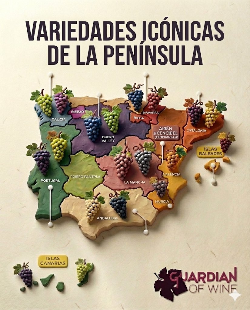 GuardianofWine's tweet photo. Un viaje por el alma vitivinícola de la Península.
¿Sabías que la Península Ibérica alberga una de las mayores diversidades de uvas autóctonas del mundo? 🍇✨ https://t.co/cnvoKJFJfr