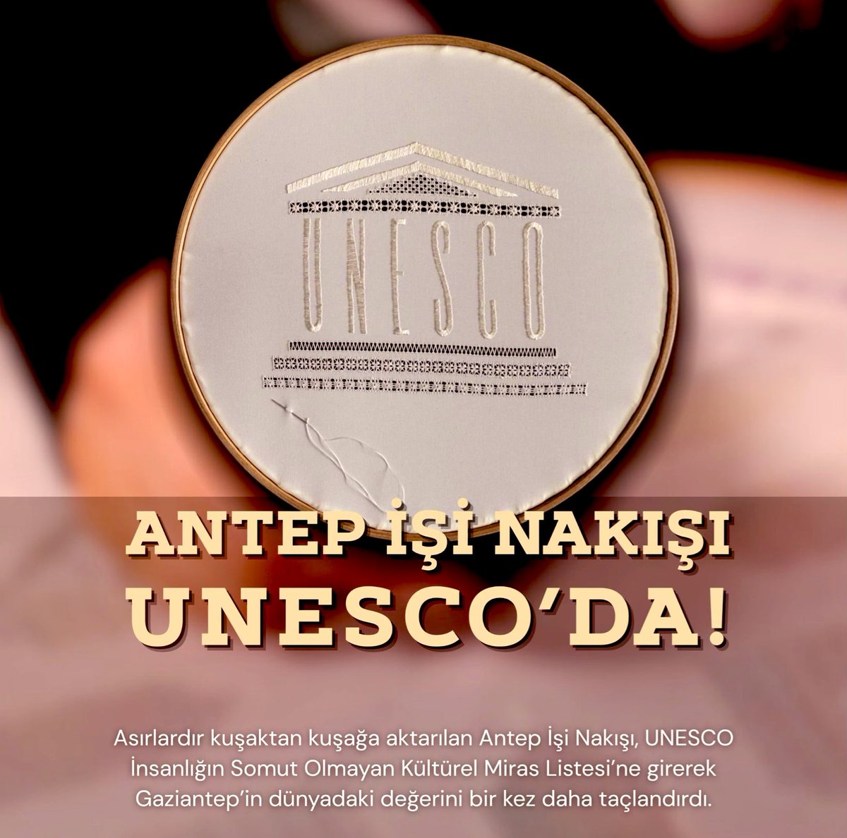 fusunkocer's tweet photo. Gururluyuz.Antep İşi Nakışı, UNESCO tarafından İnsanlığın Kültürel Mirası Temsili Listesi’ne kaydedildi. Gaziantep’imizin kültürel değerlerini gelecege taşıyacak olan bu önemli tescil için başta Büyükşehir Bşk. Sn. @FatmaSahin’e ve emek veren herkese teşekkür ederim.Hayırlı olsun https://t.co/W8e5OSxTGO