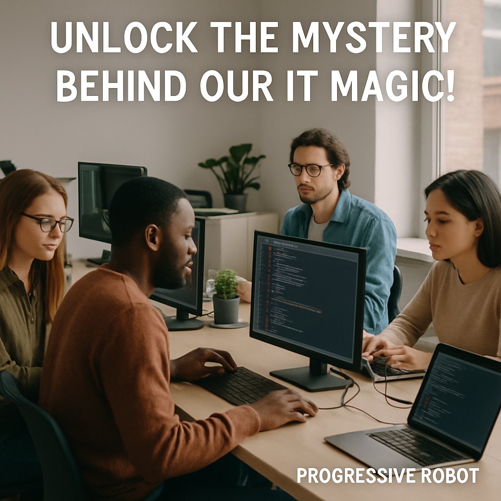 ProgresiveRobot's tweet image. Unlock the mystery behind our IT magic! Step into the world of Progressive Robot and witness our team in action. #InnovationLab #BehindTheScenes