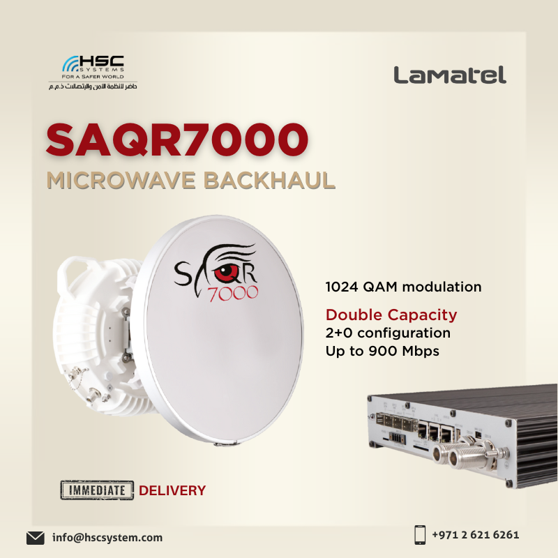 The SAQR7000 delivers up to 900 Mbps in a compact, dual-radio design with secure, high-efficiency microwave performance.

#HSCS 
#forasaferworld #uae #abudhabi #dubai #digitaltransformation
#Lamatel  #SAQR7000 #BackhaulSolutions 
#ملتزمون_ياوطن
#نتصدر_المشهد