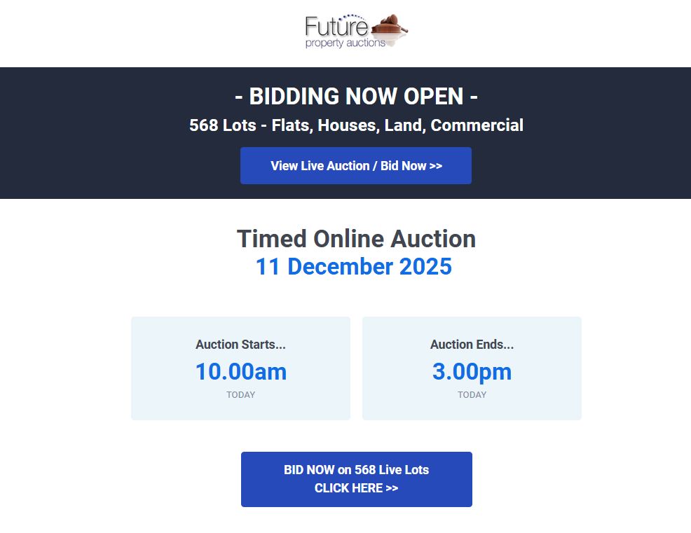 FuturePropAuc's tweet image. - BIDDING NOW OPEN - 568 Lots - Flats, Houses, Land, Commercial
View Live Auction / Bid Now &amp;gt;&amp;gt; buff.ly/BM77iph 
 -----
Auction Starts...10.00am TODAY
Auction Ends... 3.00pm TODAY
-----
-----
#scottishpropertyauction
#scottishproperty
#Propertyauctionscotland