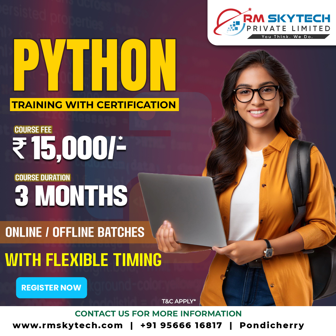 RMSkyTech1's tweet image. Master PYTHON in 3 months! 🐍💻

#PythonTraining #PythonCourse #CodingBootcamp #DataScience #RMskyTech #Pondicherry #LearnToCode