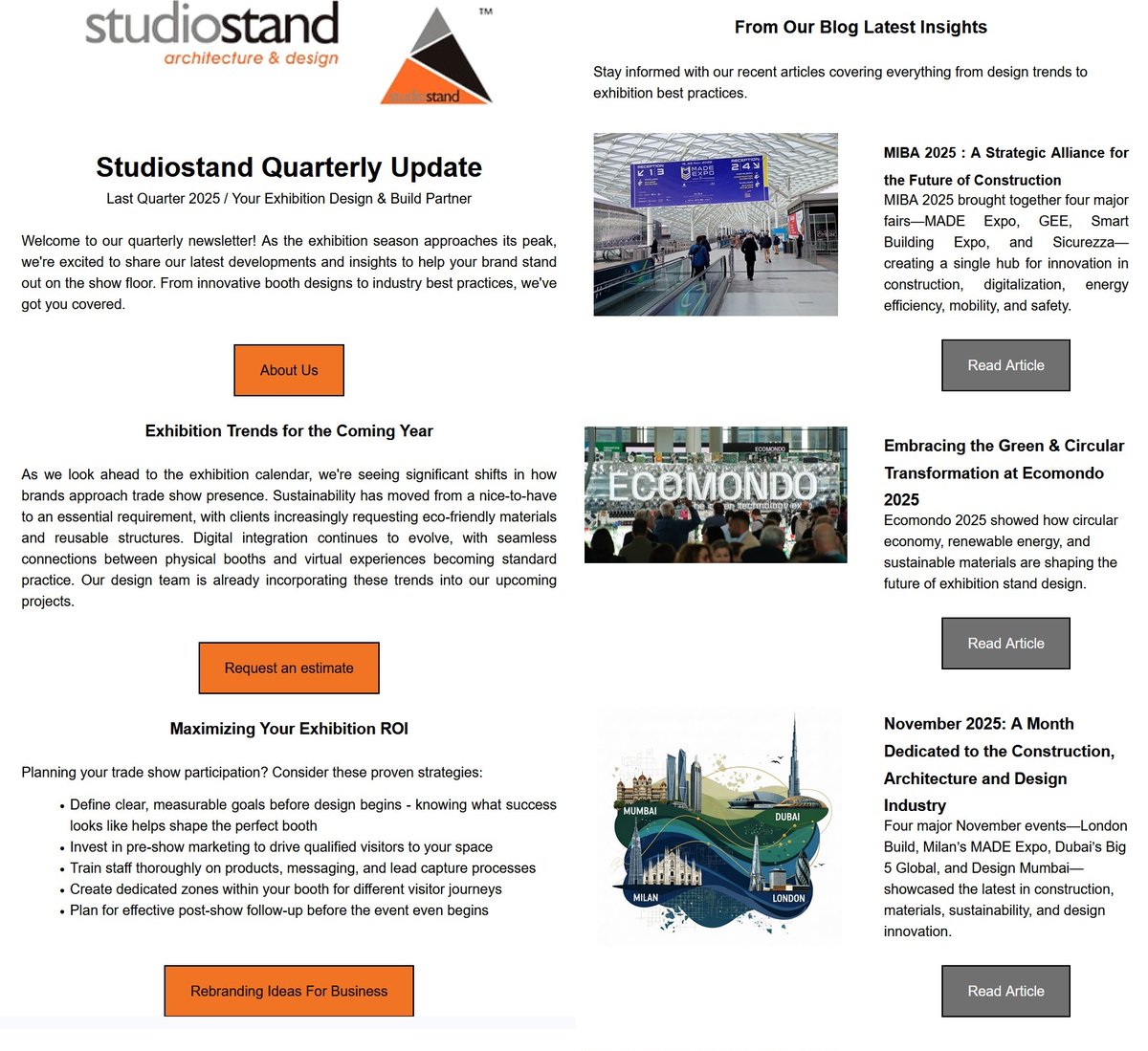 studiostand's tweet photo. Our StudioStand Quarterly Newsletter 2025 is out now! 🚀 Quick insights, fresh projects, and the latest trends from the design and construction world. Don’t miss it!📷 https://t.co/Zt6Pzj4IO4
 #StudioStand #Newsletter #ExhibitionTrends #Innovation  #design #Construction https://t.co/tcJCZQb8iQ