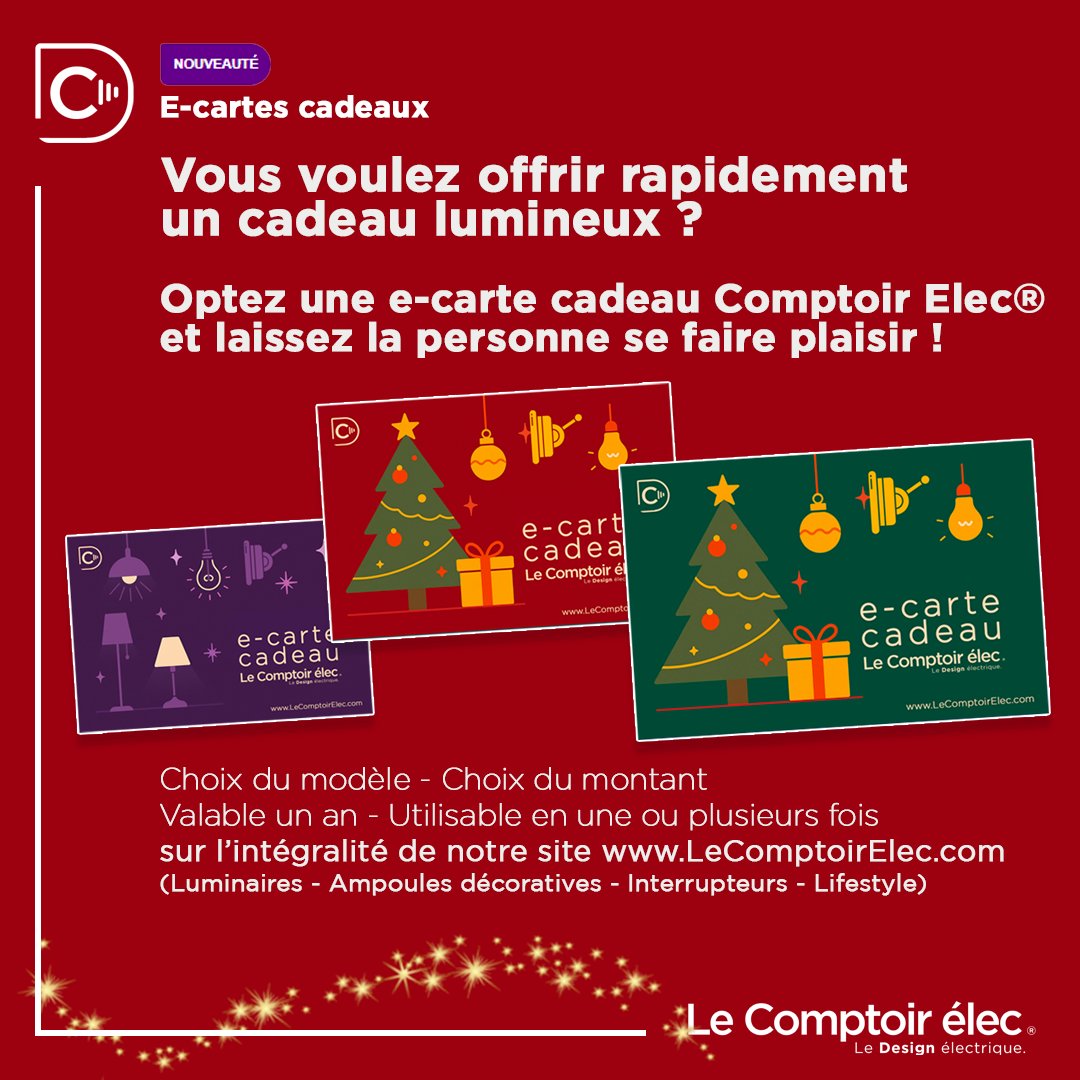 LeComptoirElec's tweet photo. #Nouveauté #nouveau #ecartecadeau #lecomptoirelec
Si vous voulez offrir rapidement un #cadeau lumineux pour #noel Offrez une e-carte cadeau Comptoir Elec® et laissez la personne se faire plaisir
valable sur tout notre site https://t.co/zOWmWLVC3f !
https://t.co/eNrG5kReBk  ! https://t.co/ebt9Q6reSx