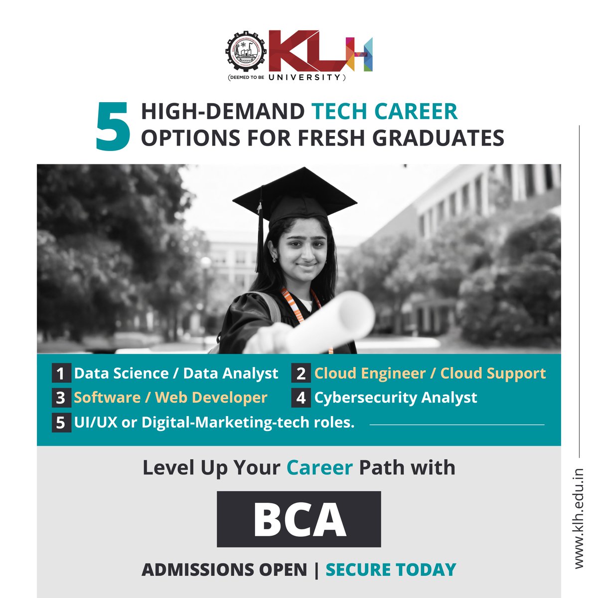klhuniversity's tweet image. Kickstart your tech career with BCA at KLH. Gain hands-on skills in data science, cloud, cybersecurity &amp;amp; full-stack development—everything top companies look for.

Admissions Open 2026–27
Apply: kluniversity.in/admissions/

#KLH #BCAStudents #FutureCoders #ITCareers #TechEducation
