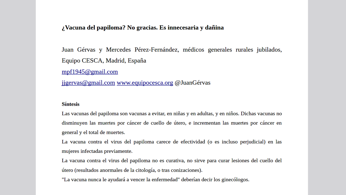 La vacuna del papiloma, nunca.
Ni a vírgenes, ni a niños, ni tras un resultado de citología con virus...
NUNCA, NUNCA.
Es innecesaria y dañina.
Sepa porqué. 
equipocesca.org/vacuna-del-pap…