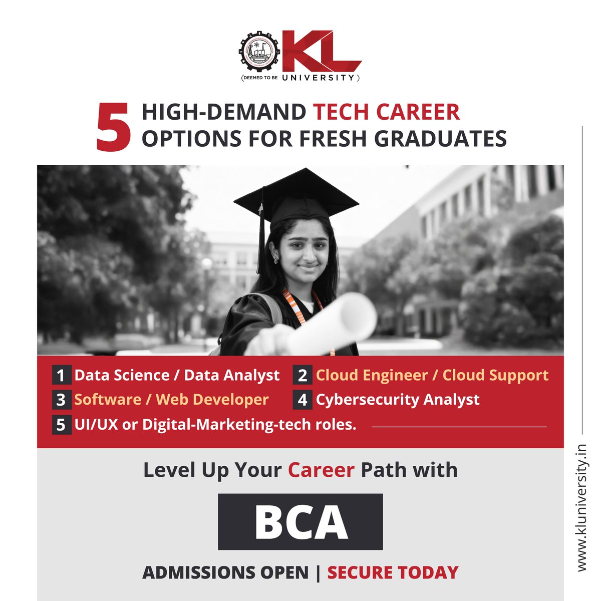 kluniversity's tweet image. Kickstart your tech career with BCA at KLU. Gain hands-on skills in data science, cloud, cybersecurity &amp;amp; full-stack development—everything top companies look for.

Admissions Open 2026–27
Apply: kluniversity.in/admissions/

#KLU #BCAStudents #FutureCoders #ITCareers #TechEducation