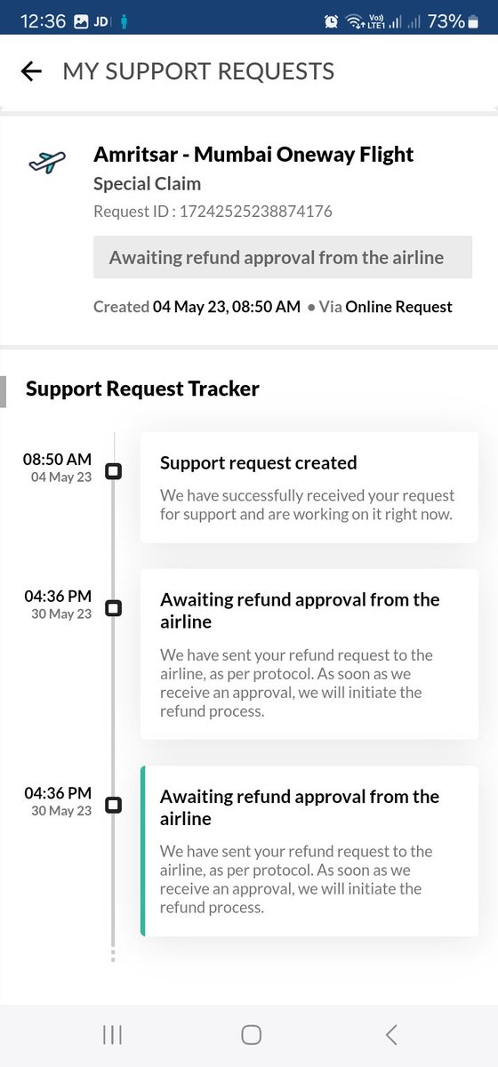 I had book air ticket from make my trip from Amritsar to Mumbai and unfortunately flight was canceled then i had submit the refund  request to make my trip  but till date not received <a href="/narendramodi/">Narendra Modi</a> <a href="/PMOIndia/">PMO India</a> <a href="/MoCA_GoI/">MoCA_GoI</a> <a href="/jagograhakjago/">Consumer Affairs</a> <a href="/makemytrip/">MakeMyTrip</a> <a href="/makemytripcare/">MakeMyTrip Care</a> <a href="/GoFirstairways/">GO FIRST</a>