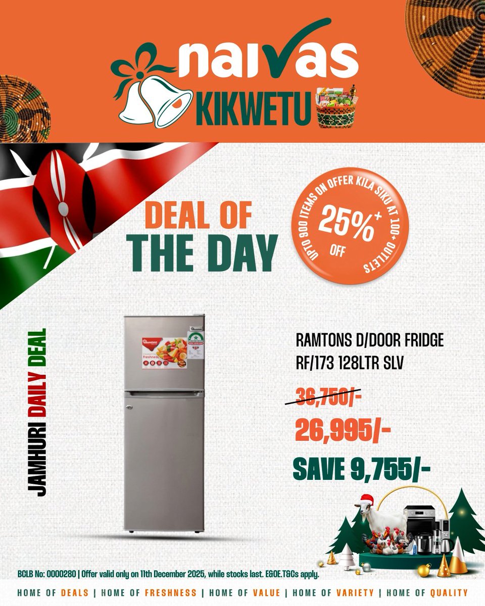 IamHumbaba's tweet image. Save a whooping 9,755 when you purchase this double door Ramtons fridge.

Enjoy this and other deals of UpTo 60% off when you shop at Naivas this festive season

#naivasat35 
#NaivasKrisiKikwetu #35YearsOfDeals