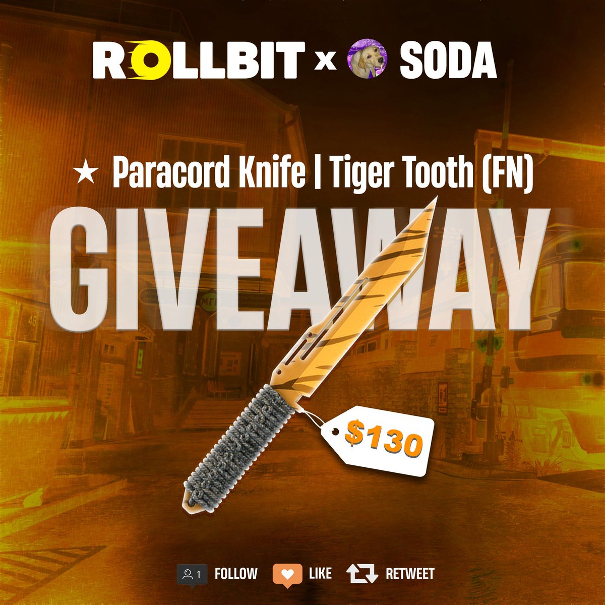 SippinDirtyS0DA's tweet image. CS2 Giveaway w/ Rollbit - The Official partners of FaZe Clan and the StarLadder Budapest Major 2025 🏆

Paracord Knife | Tiger Tooth 🐯

✨ Follow @Rollbit
✨ Like and Retweet
✨ Tag a friend

⏰ Winner will be picked in 7 days
