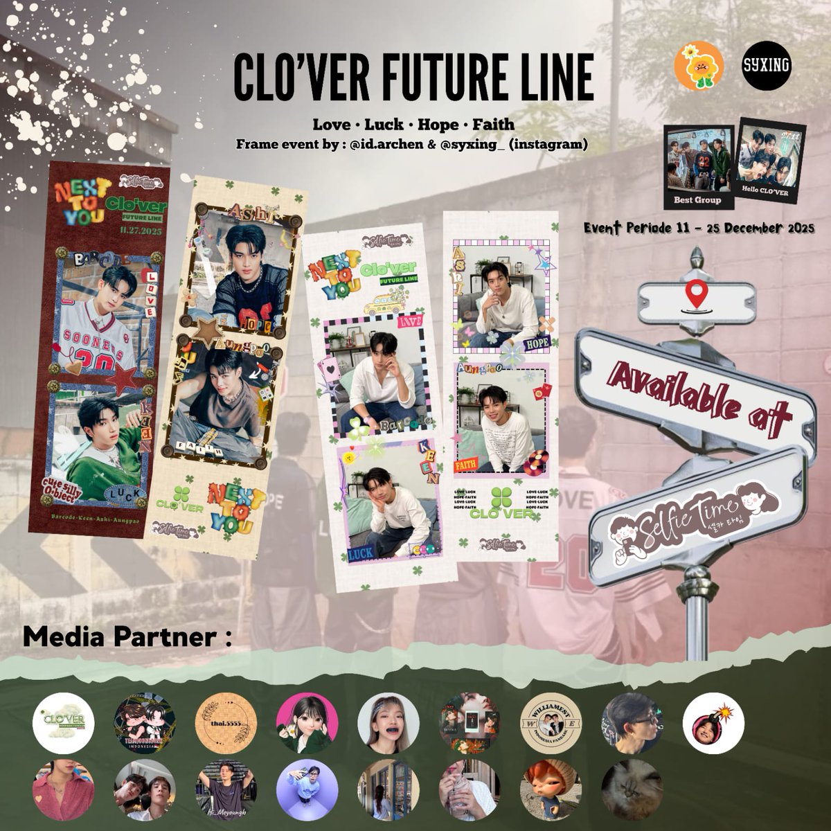 Rayakan debut CLO'VER dan pakai frame event fanbase dari @syxing_ <a href="/id/">Ian</a>.archen 😍

Frame CLO'VER sudah tersedia dari tanggal 11 Desember - 25 Desember 2025 di seluruh store Selfie Time!
 
#selfietime #CLOVER #grupthailand