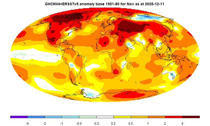 moyhu: November global surface TempLS up 0.06°C from October. 
Third warmest November in the record. Very likely 2025 will be second warmest, after 2024

moyhu.blogspot.com/2025/12/novemb… via <a href="/nstokesvic/">Nick Stokes</a>