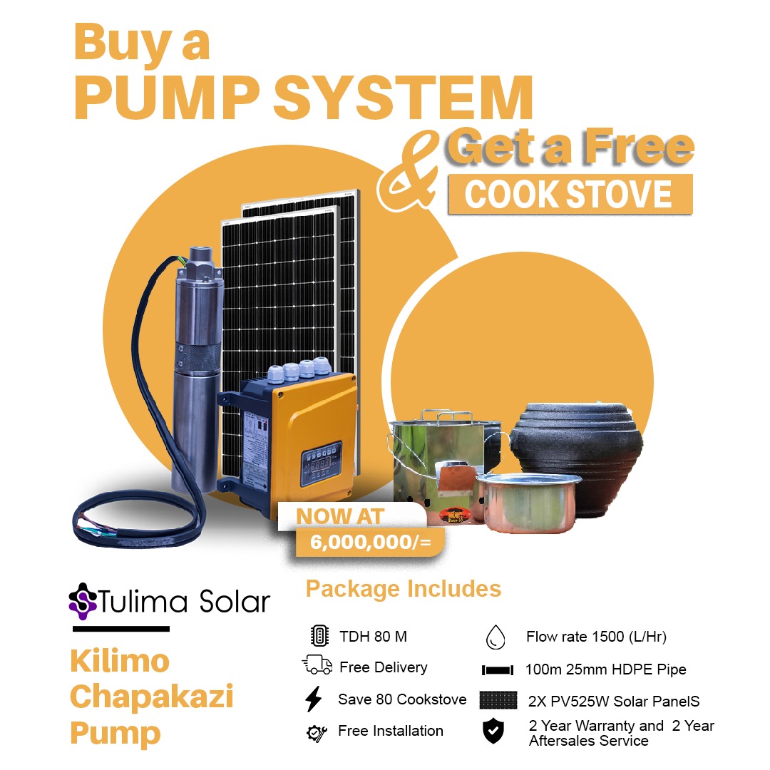 Cook Smokeless. Farm Effortlessly. Save More.

This festive season, Tulima Solar is giving you double the value and double the comfort!
Buy a Tulima Solar Water Pump during this dry festive period
and Get a FREE Improved Cook Stove!
Yes, absolutely FREE!

Why This Offer Is