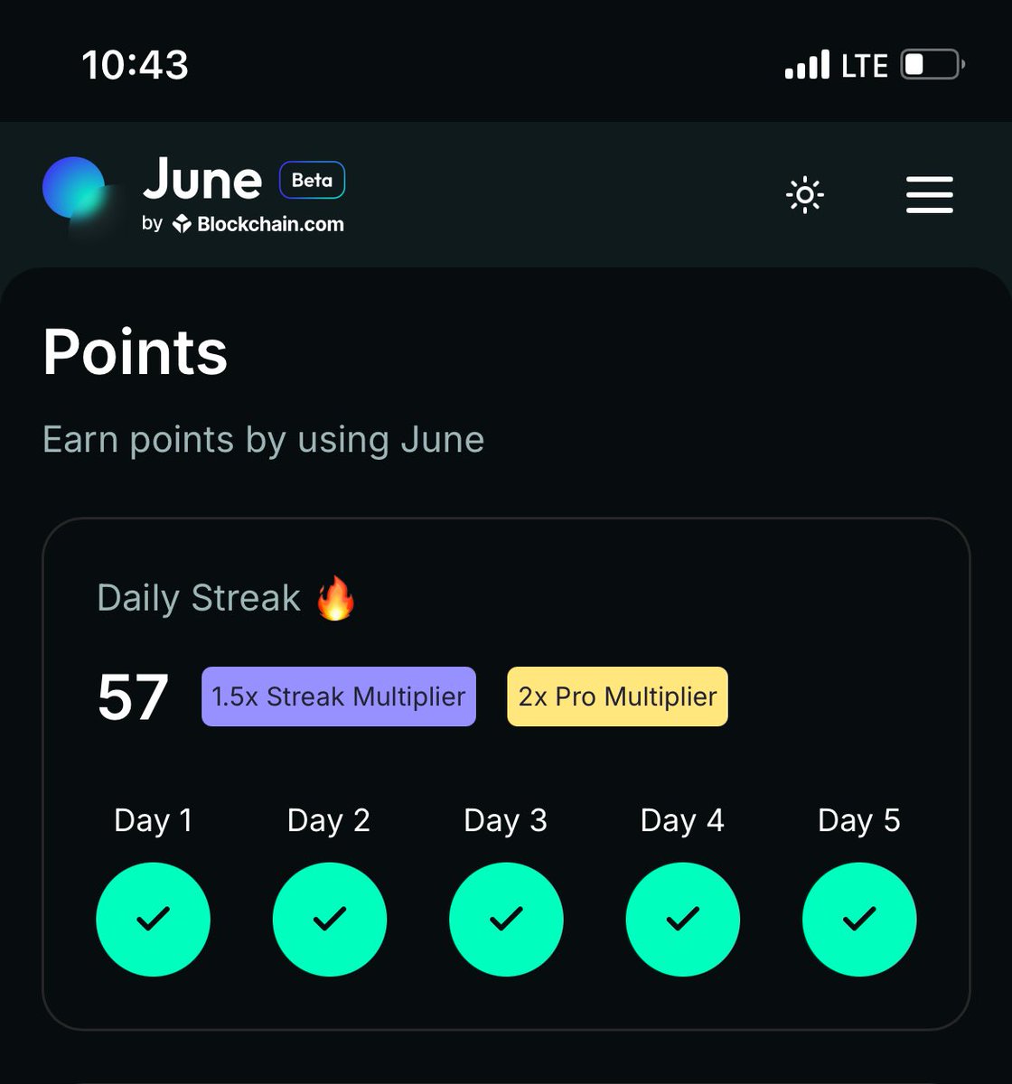Streak 57 with June (<a href="/askjuneai/">June</a>) 🔥
Using June feels good for a reason:  
You earn points every time you chat with your favorite AI.  
You build trust knowing your data stays private and secure.  
June always has your back.
#askJuneAI #JuneAI