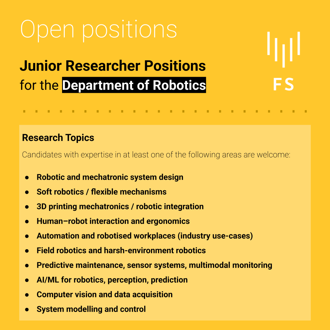 researchjobs_cz's tweet photo. The Dept. of #Robotics at Faculty of Mechanical Engineering VSB – Technical University of #Ostrava @vsbtuo is looking for new colleagues: Junior #Researcher
Read more: https://t.co/zcjBgFiHyY
#3Dprinting #mechatronics #HCI #automation #predictiveMaintenance #sensorSystems #AI #ML https://t.co/OSqNdQpSSb