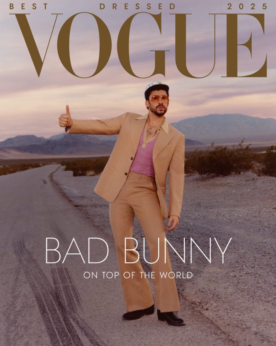 PopBase's tweet image. Bad Bunny graces the cover of Vogue magazine.