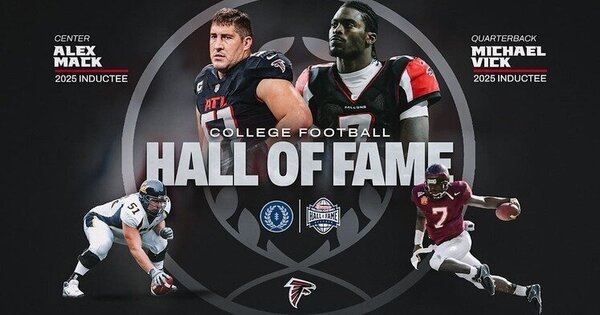 maelvoss's tweet photo. Congrats to Michael Vick and Alex Mack! The Atlanta Falcons legends have been inducted into the College Football Hall of Fame, forever securing their spots in history.  https://t.co/WaVy5DZT1H https://t.co/uUWqxJ8vNR