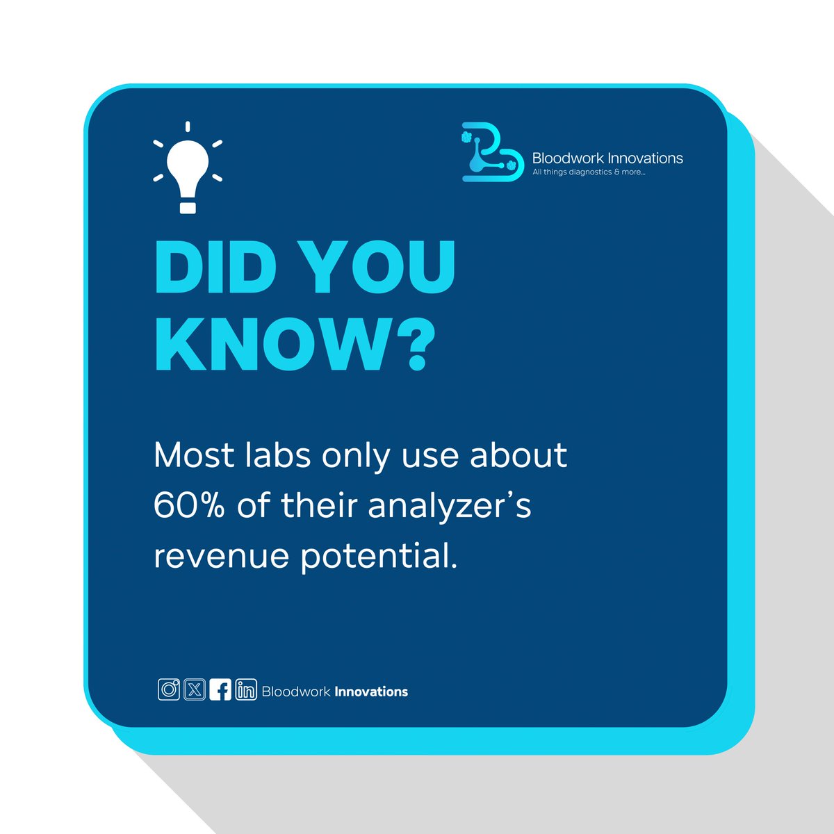 Bloodwork_Innov's tweet photo. 💡 Your analyzer isn’t underperforming it’s underutilized.

Most labs only use 60% of its revenue potential.
We help you unlock the other 40%.

Ready to transform your bottom line?
Send a message.

#Diagnostics #LaboratoryManagement #LabOptimization #RevenueGrowth https://t.co/BoxzWMEH6Z