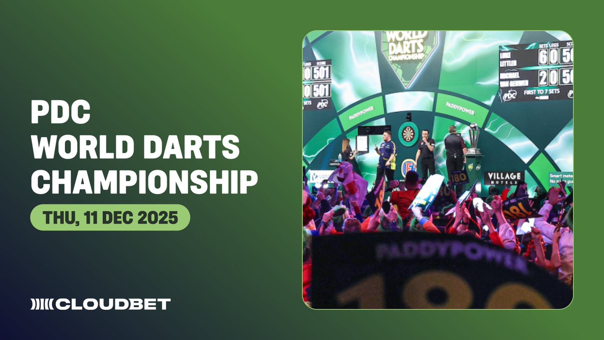 Cloudbet's tweet photo. The PDC World Darts Championship is here! 🎯

128 players. 17 nights of chaos at Ally Pally!

𝐍𝐞𝐰 𝐅𝐨𝐫𝐦𝐚𝐭: More first-round upsets &amp; Underdog stories guaranteed! 

Record £𝟐.𝟓 𝐌𝐈𝐋𝐋𝐈𝐎𝐍 prize pool!

🗓️ Dec 11, 2025 – Jan 3, 2026

Make your PDC Picks now! https://t.co/wlk1AaSarm