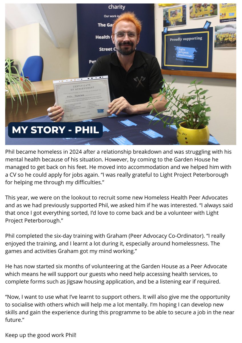 lightprojectpb's tweet image. Phil was someone we supported at the Garden House when he was experiencing #homelessness. He has since got himself back on his feet and has come back to be a Homeless Health Peer Advocate.