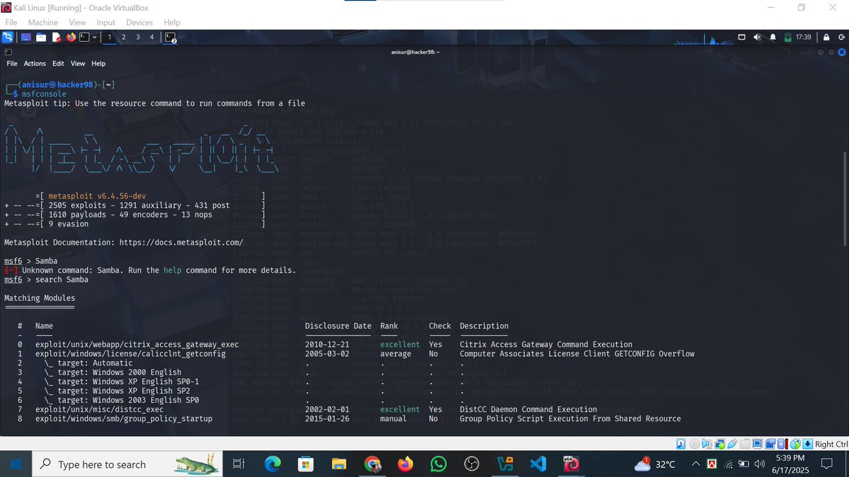 AnisurR378's tweet image. Task for #Class20 

Name - Anisur Rahman
Task 20 has been completed.

Topic: Exploit a Vulnerable Machine 

Mentor - Engr. Sakib Haque Zisan
Founder of Byte Capsule

#Bytecapsule #Mission2025 #Task20 #EthicalHacking