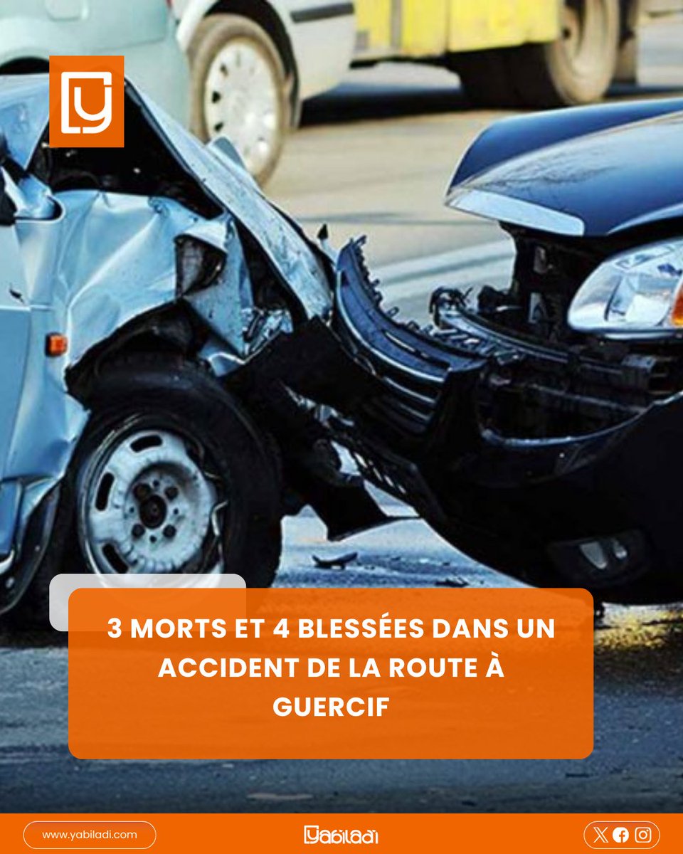 yabiladi_fr's tweet photo. Trois personnes ont été tuées et quatre autres ont été blessées à des degrés divers de gravité, mercredi, dans un accident de la route dans la province de Guercif. Les faits sont liés à une violente collision entre deux voitures💔
Détails 👇:https://t.co/ClgLBNq2Pp
#Guercif https://t.co/fopCHANXkc