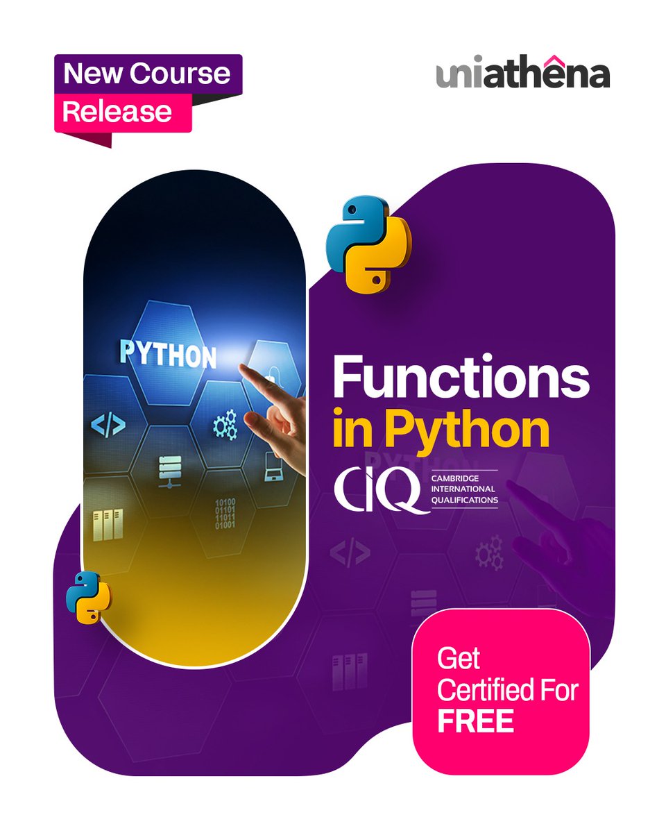 AthenaGlobalEdu's tweet image. The quickest way to get better at Python is to master functions. They make your code cleaner, faster to write, and far easier to maintain. ✅

With UniAthena&apos;s Short Course, you’ll learn function structure, parameter behavior, built-ins, lambdas, generators, decorators,…