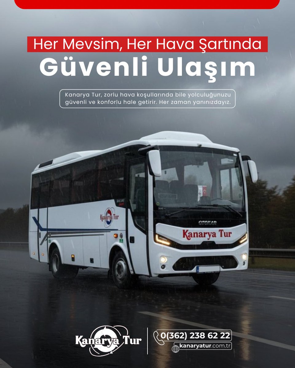 Kanarya_Tur's tweet photo. Kanarya Tur, yağmur, sis, fırtına veya zorlu yol koşulları fark etmeksizin her zaman güvenli ve konforlu bir yolculuk sunar.

Uzman kadromuz ve düzenli bakımı yapılan filomuzla, dört mevsim boyunca kesintisiz ve kaliteli ulaşım hizmeti sağlıyoruz.
Yolculuğunuz bize emanet! https://t.co/FsAYJUIdRA