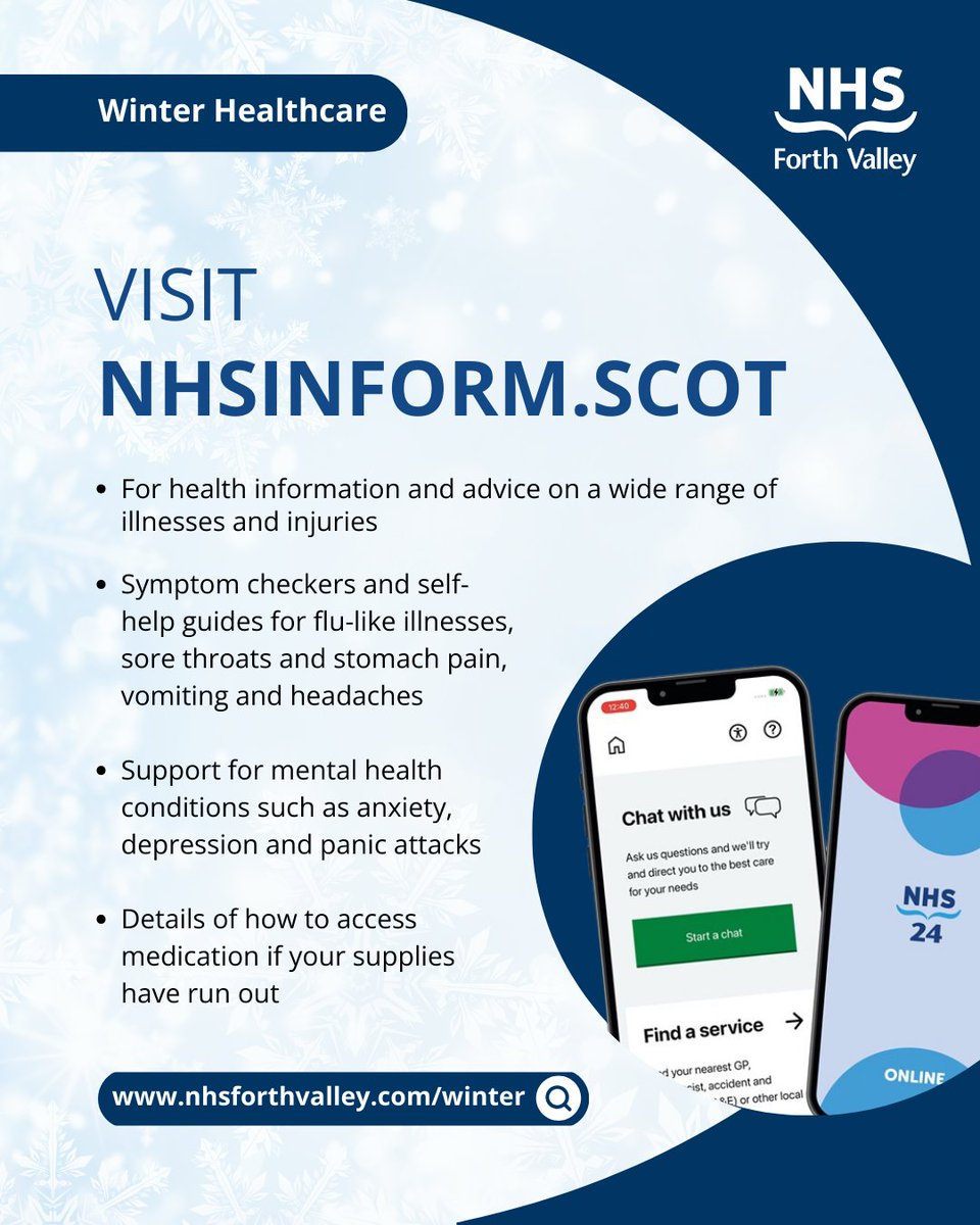 NHSForthValley's tweet image. Help when you’re unwell or need health advice visit nhsinform.scot