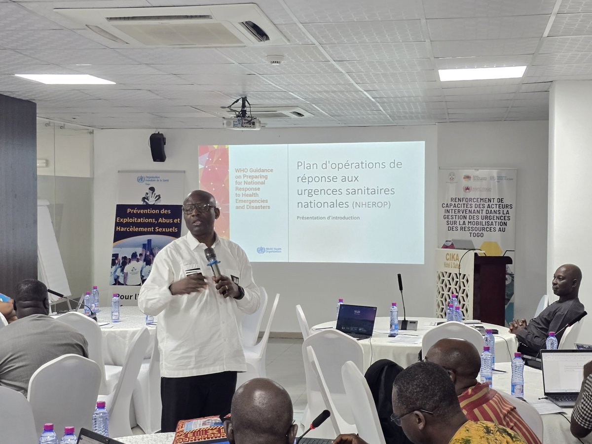 Le #Togo élabore son Plan multirisque de préparation et de réponse aux urgences sanitaires, avec l'appui de l'<a href="/OMS_Afrique/">OMS Afrique</a> et des partenaires. Un atelier se tient à cet effet du 09 à 13 décembre 2025 à Lomé et met l'acccent sur l'approche #UneSeuleSanté.