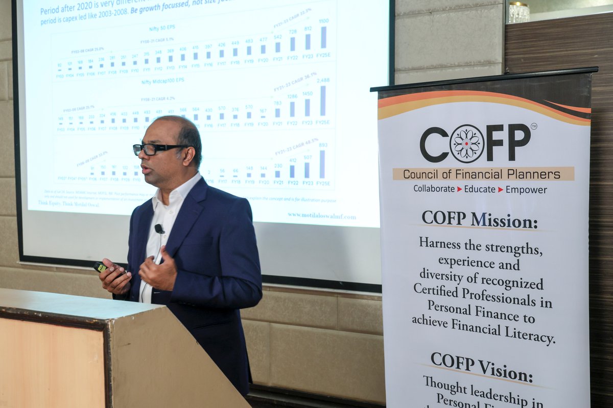 CouncilofFP's tweet photo. COFP Monthly Meet (10 Nov 2025) explored India’s growth drivers with Niket Shah, CIO, @MotilalOswalAMC and the power of client loyalty with Avneet Arora CFP®. Insights on earnings cycles, structural shifts, NPS, and referral-led growth.

#COFP #MotilalOswalAMC https://t.co/Jh3WwUlRVH