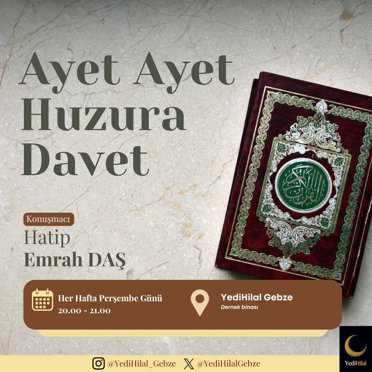 Gebze ve civarındaki kardeşlerimizi Tefsir Derslerimize bekliyoruz.