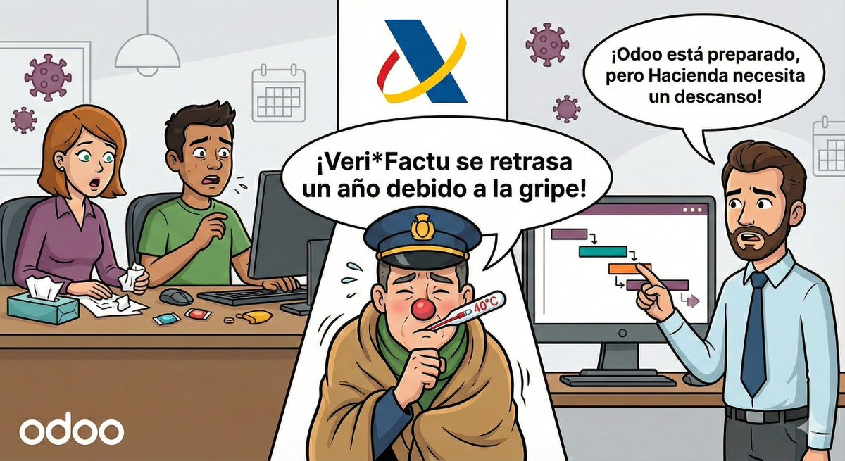 luisplanes's tweet photo. 🦠 ¡A Veri*Factu también le ha pillado la gripe! Se confirma que se retrasa un año.

😅 Aunque esto da un respiro, nosotros no paramos.

🚀 En el entorno Odoo seguimos trabajando a tope para ofrecerte el mejor ERP.

https://t.co/pWl46CpgWr
#odoo #planesnet #VeriFactu #ERP https://t.co/AlO0KdRS8e