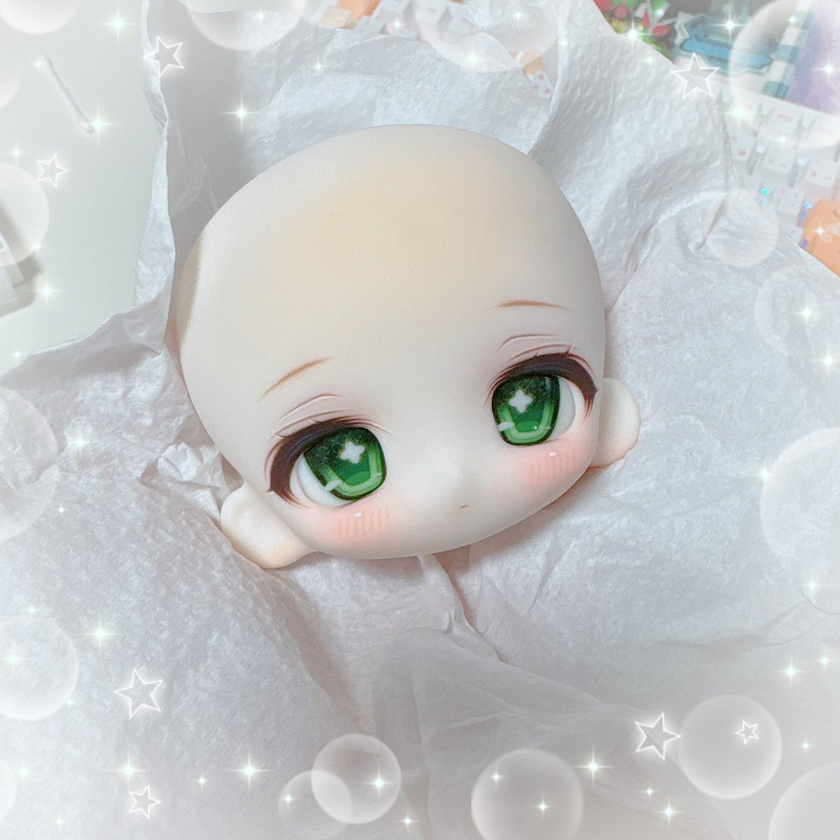 bonbonちゃんもラストヘッド描いた～🌼.*
前の同じヘッドの子は20mmアイでピッタリ入ったけどこの子キツめだったから18mmのほうがいいのかな～お迎え探しする時アイは作り直すかも⚡️
虹彩がかなり大きいけど18mmに収まることを祈る…🥹
